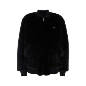 Prada Women Black Eco Fur Bomber Jacket